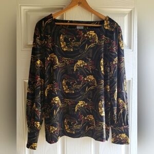 Chico's Women's Artsy Printed Square Neck Long Sleeve Top Blouse